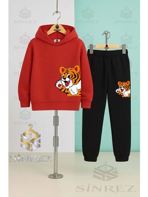 Çocuk Unısex Yandan Sevımlı Kaplancık Kapşonlu Eşofman Takımı