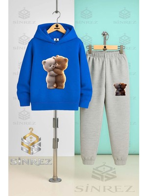 Çocuk Unısex Ayıcık Sarılan 2lı Kapşonlu Eşofman Takımı