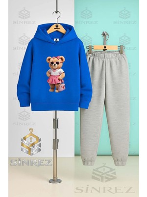 Çocuk Unısex Ayıcık Pembe Etek Canta Kapşonlu Eşofman Takımı