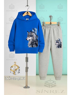 Çocuk Unısex Kurt Grı Yanda Kapşonlu Eşofman Takımı