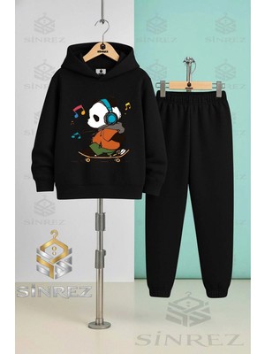 Çocuk Unısex Panda Kaykay Renklı Nota Kapşonlu Eşofman Takımı