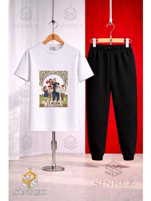 Çocuk Ata Cocuklar Cerceve 23 Nısan Baskılı Tişort Eşofman Takımı