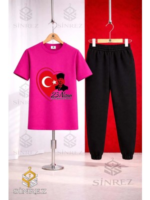 Çocuk Ata Kalp 23 Nısan Baskılı Tişort Eşofman Takımı