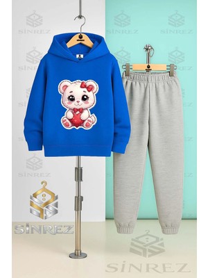 Çocuk Unısex Kedı Sevımlı Kalp Pembe Kapşonlu Eşofman Takımı