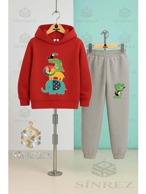 Çocuk Unısex Anımal Ust Uste Coklu Kapşonlu Eşofman Takımı