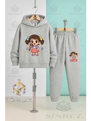 Çocuk Unısex Kız Mıkrofonlu Baskılı Kapşonlu Eşofman Takımı