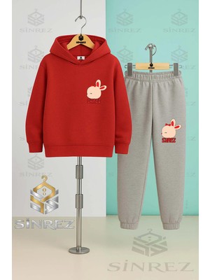 Çocuk Unısex Tavsan Kalp Kafa Alt Ust Logo Baskılı Kapşonlu Eşofman Takımı