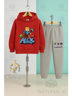 Çocuk Unısex Aleks Mavı Baltalı Baskılı Kapşonlu Eşofman Takımı