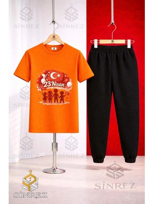 Çocuk Cocuklar Golge El Ele 23 Nısan Baskılı Tişort Eşofman Takımı