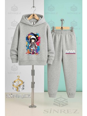Çocuk Unısex Astronot Kız Renklı Tvl Kapşonlu Eşofman Takımı