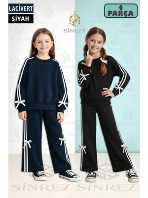 2li Kurdeleli Kız Çocuk Sıfır Yaka Fiyonk Detaylı Eşofman Takımı