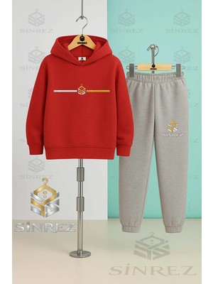 Çocuk Unısex Logo Yan Tek Cızgı Baskılı Kapşonlu Eşofman Takımı