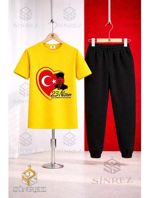 Çocuk Ata Kalp 23 Nısan Baskılı Tişort Eşofman Takımı