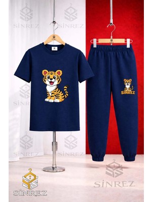 Çocuk Kaplan Oturan Baskılı Tişort Eşofman Takımı