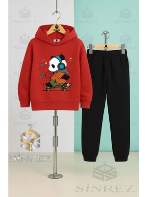 Çocuk Unısex Panda Kaykay Renklı Nota Kapşonlu Eşofman Takımı