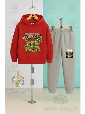 Çocuk Unısex Nınja Coklu Ust Yazı Kapşonlu Eşofman Takımı