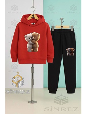 Çocuk Unısex Ayıcık Sarılan 2lı Kapşonlu Eşofman Takımı