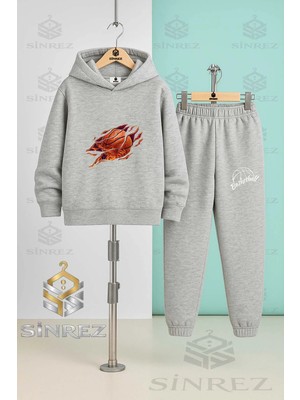 Çocuk Unısex Alevlı Basket Topu Kapşonlu Eşofman Takımı