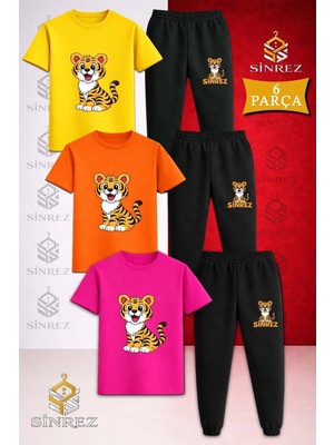 Çocuk Kaplan Oturan Baskılı 3lü Tişort Eşofman Takımı