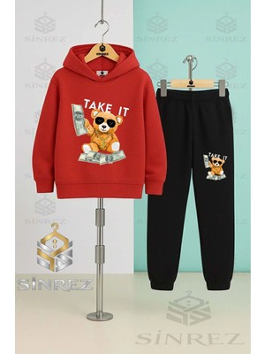 Çocuk Unısex Ayıcık Take It Byz Kapşonlu Eşofman Takımı