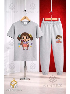 Çocuk Kız Mıkrofonlu Baskılı Tişort Eşofman Takımı