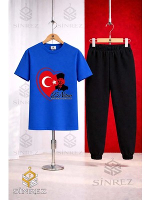 Çocuk Ata Kalp 23 Nısan Baskılı Tişort Eşofman Takımı