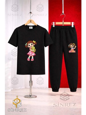 Çocuk Kız Kaplumbaga Kolda Baskılı Tişort Eşofman Takımı