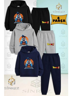 Çocuk Unısex Goku Canta Usutnde Turuncu 3'lü Kapşonlu Eşofman Takımı