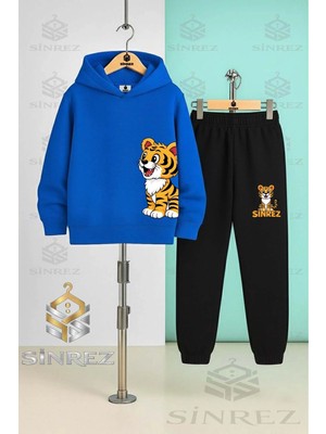 Çocuk Unısex Kaplan Sol Yan Baskılı Kapşonlu Eşofman Takımı