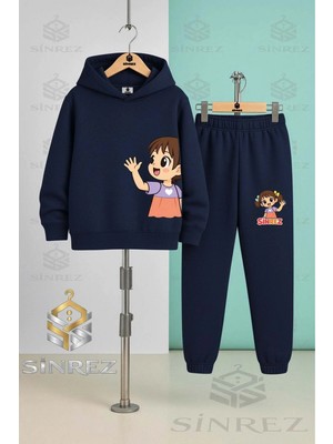 Çocuk Unısex Kız Sol Yan Baskılı Kapşonlu Eşofman Takımı