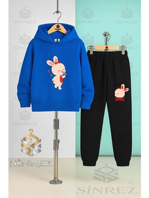 Çocuk Unısex Tavsan Mıkrofonlu Baskılı Kapşonlu Eşofman Takımı