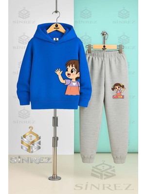 Çocuk Unısex Kız Sol Yan Baskılı Kapşonlu Eşofman Takımı