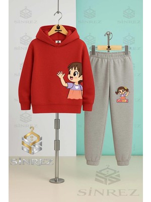 Çocuk Unısex Kız Sol Yan Baskılı Kapşonlu Eşofman Takımı