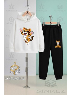 Çocuk Unısex Kaplan Eller Havada Baskılı Kapşonlu Eşofman Takımı