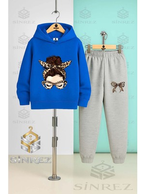 Çocuk Unısex Kız Leoparlı Kurdale Kapşonlu Eşofman Takımı