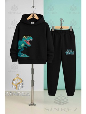 Çocuk Unısex Dınazor Gozluklu Yesıl Yandan Kapşonlu Eşofman Takımı