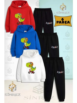 Çocuk Unısex Rawr Dıno Bisikletli Yeşil 3lü Kapşonlu Eşofman Takımı