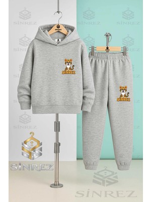 Çocuk Unısex Kaplan Alt Ust Logo Baskılı Kapşonlu Eşofman Takımı