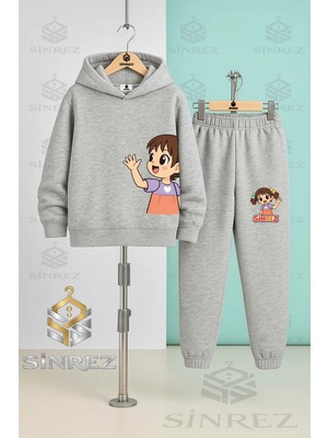 Çocuk Unısex Kız Sol Yan Baskılı Kapşonlu Eşofman Takımı