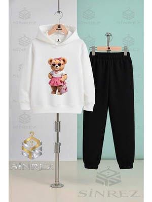 Çocuk Unısex Ayıcık Pembe Etek Canta Kapşonlu Eşofman Takımı