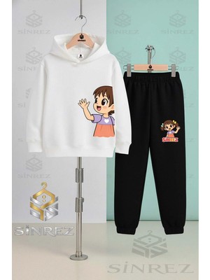 Çocuk Unısex Kız Sol Yan Baskılı Kapşonlu Eşofman Takımı