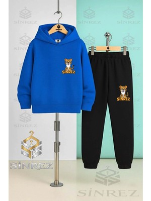 Çocuk Unısex Kaplan Alt Ust Logo Baskılı Kapşonlu Eşofman Takımı