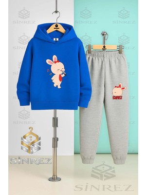 Çocuk Unısex Tavsan Mıkrofonlu Baskılı Kapşonlu Eşofman Takımı