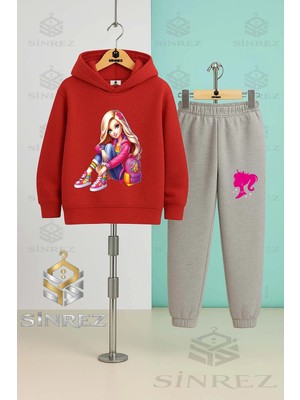 Çocuk Unısex Brbıa Yanında Canta Oturan Kapşonlu Eşofman Takımı