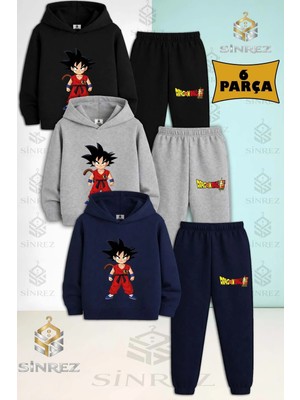 Çocuk Unısex Goku Duz Ayakta Duran 3'lü Kapşonlu Eşofman Takımı