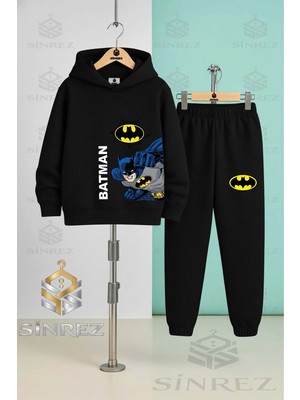 Çocuk Unısex Batman Yan Yumruk Yazı Byk Kapşonlu Eşofman Takımı