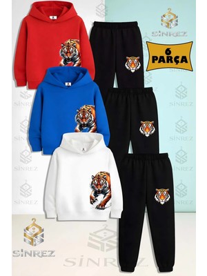 Çocuk Unısex Kaplan Yandan Pence 3'lü Kapşonlu Eşofman Takımı