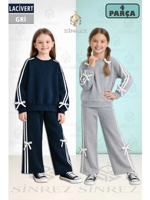 2li Kurdeleli Kız Çocuk Sıfır Yaka Fiyonk Detaylı Eşofman Takımı