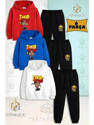 Çocuk Unısex Thor Cekıc Onde Ust Yazılı 3'lü Kapşonlu Eşofman Takımı