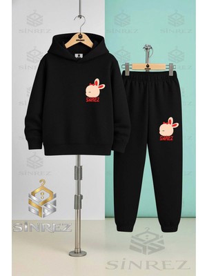 Çocuk Unısex Tavsan Kalp Kafa Alt Ust Logo Baskılı Kapşonlu Eşofman Takımı